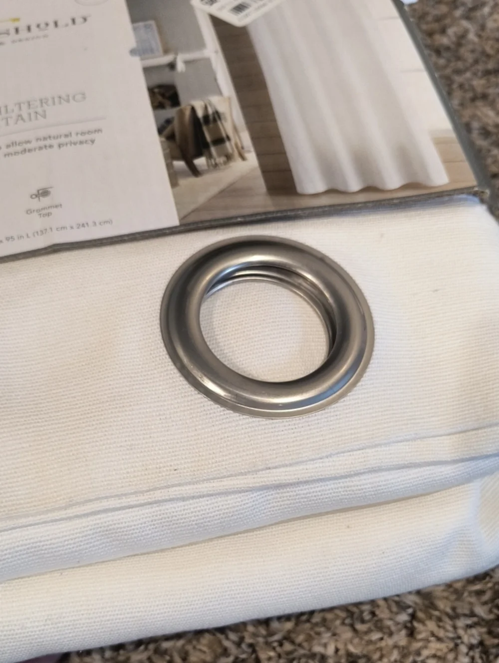 Threshold White Light-Filtering Curtain Panel with Silver Grommets, 95